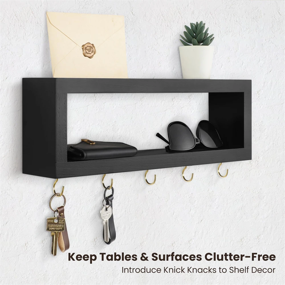 Деревянная настенная полка с крючками для прихожей декоративный держатель