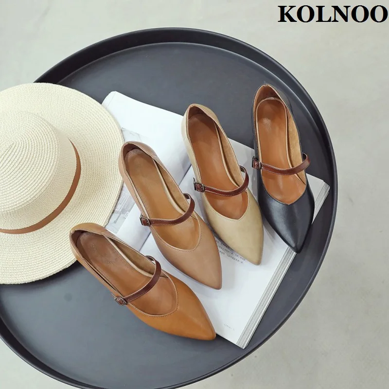 

Kolnoo Handmade Women's 5cm Chunky Heels Pumps Mary Janes Style Four-colors Summer Dress Shoes Evening Party Fashion Court Shoes