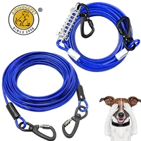 strong dog tie out cable leash double headed long steel wire rope for outdoor dogs straps adjustable running rope supplies