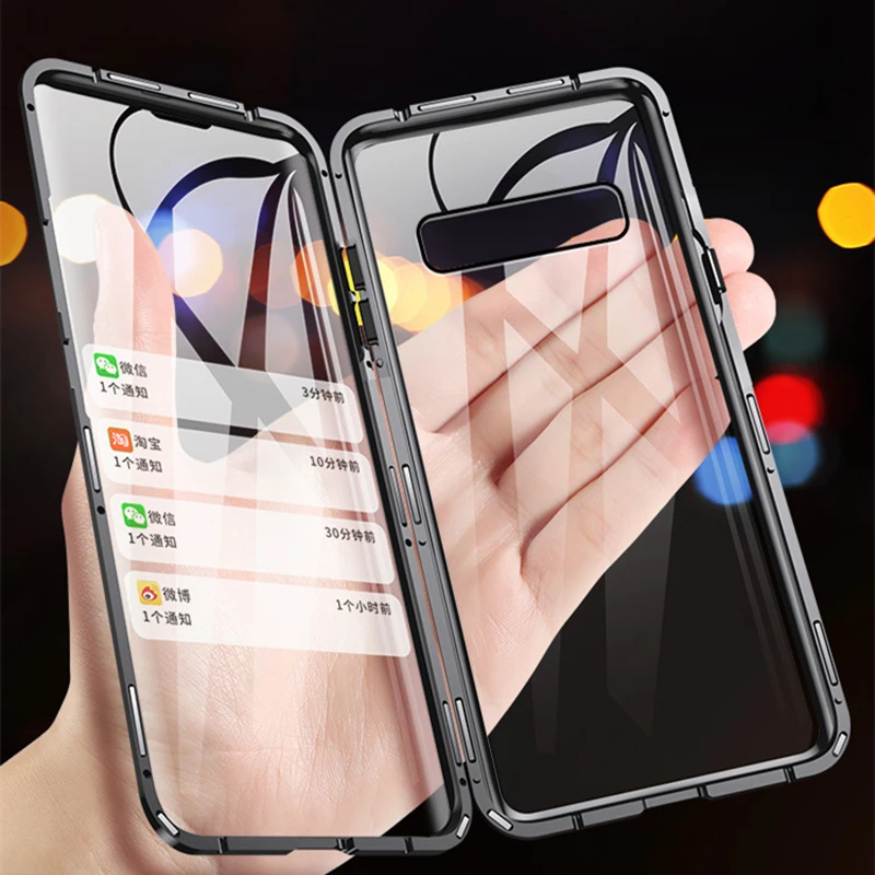 

Металлический магнитный полноразмерный чехол для Samsung Galaxy S8 S9 S10 Plus, двухсторонний стеклянный чехол для Galaxy S10e S10 Lite S10