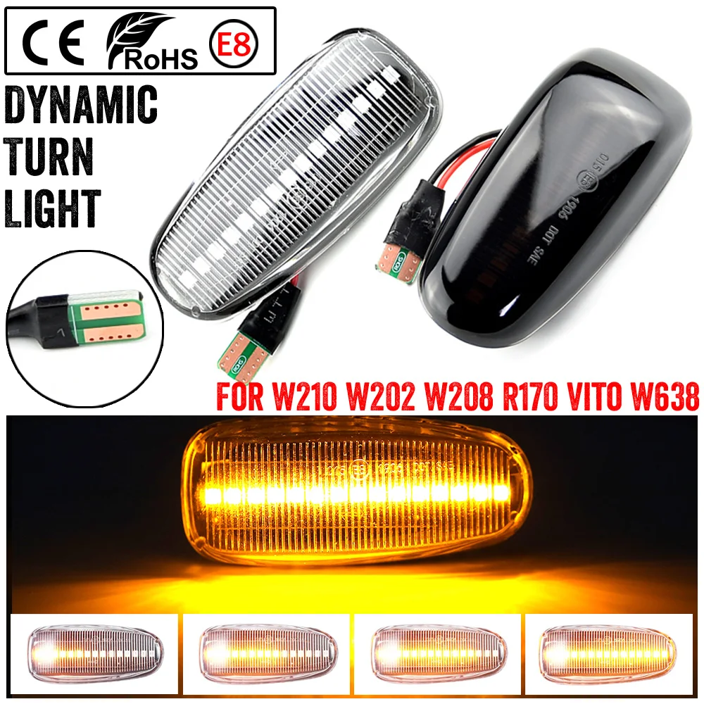 

2PCS Led Dynamic Side Marker Turn Signal Indicator Light Sequential Blinker fit For Mercedes BENZ W210 W202 W208 R170 Vito W638