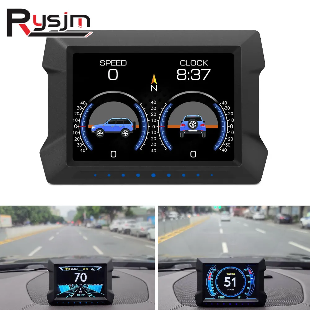 Фото P22 Автомобильный HUD Проекционный дисплей Бортовой компьютер Цифровые часы Измеритель наклона GPS Спидометр OBD2 Диагностические инструменты Кластер приборов №2