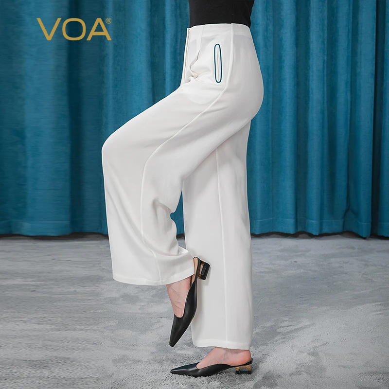 

[Распродажа] VOA плотный шелк с контрастными краями, обёрточная резинка на талии, плиссированные брюки, повседневные длинные шелковые широкие брюки KE193