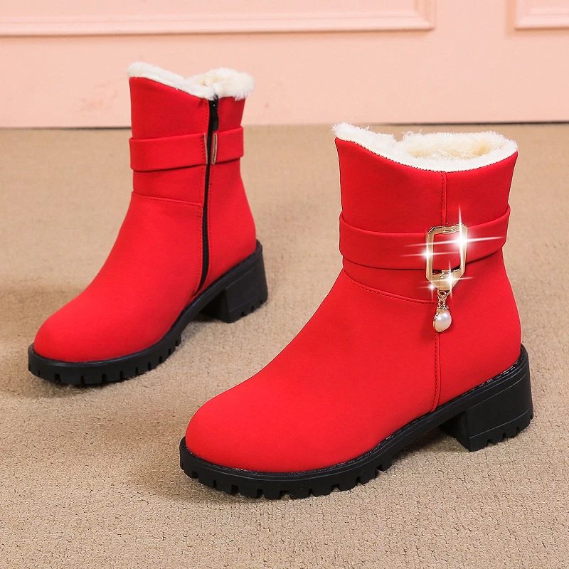 

Женские ботинки, модные замшевые короткие плюшевые ботильоны, новые меховые ботинки на платформе, зима 2022, теплые ботинки челси с кристалла...