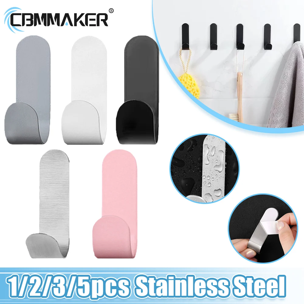 J-type Hook Stainless Steel Strong Adhesive Punch Free Hook Wall Finishing Household Clothing Hook Bedroom Kitchen Bathroom Tool