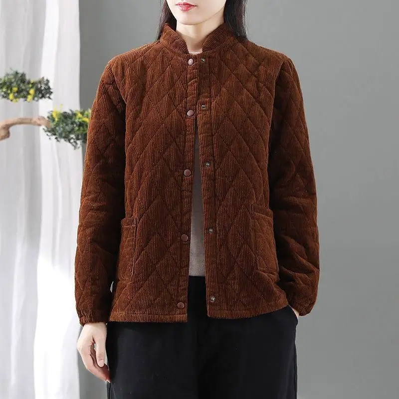Corduroy Winter Coat Women Puffer Jacket Winter New Korean Style Long Ladies Over-the-knee Cotton Padded Jacket Keep Warm