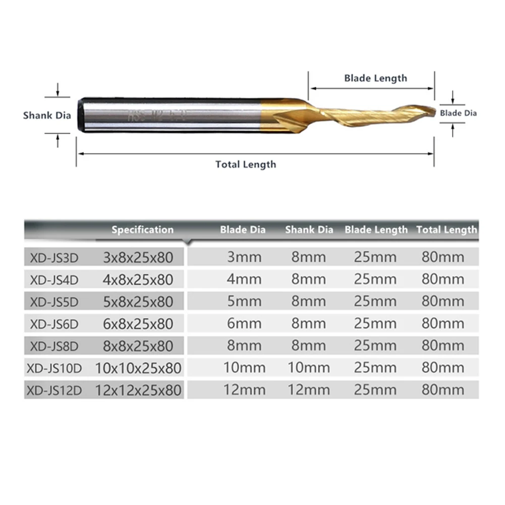 

1 PC Aluminun Spiral End Mill Titanium End Mill Engraving Router Bit M2 Single Flute Spiral Milling Cutter 3/4/5/6/8/10/12mm