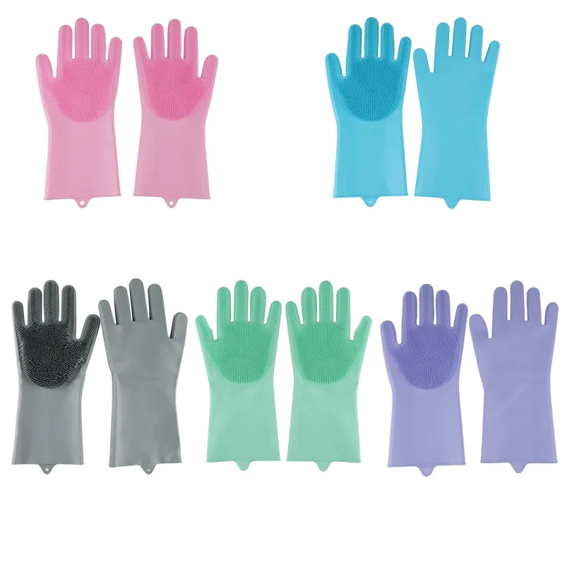 Magic Silicone Gloves Cleaning Dishwashing Scrubber Dish Washing Sponge Rubber Silicone Gloves For Kitchen Cleaning Tools Home images - 6