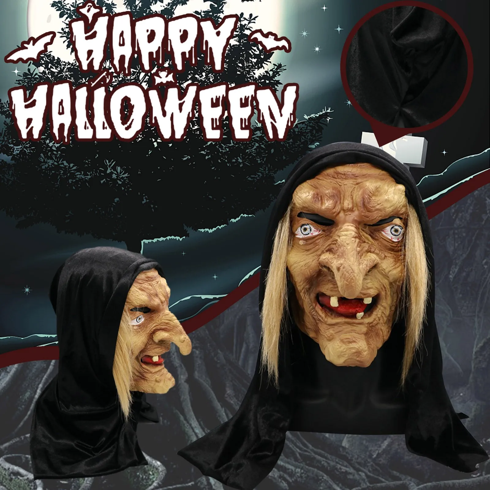 Страшная маска ведьмы для взрослых на Хэллоуин латексное жуткое платье гримаса