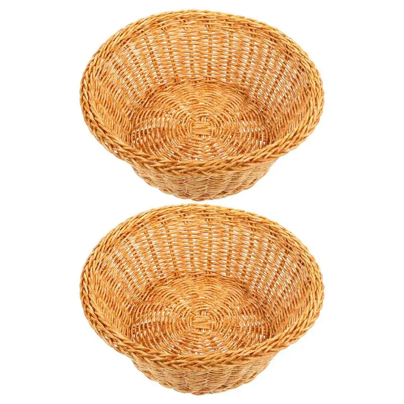 

2Pcs Woven Plastic Basket Fries Storage Basket Plastic Bread Organizer Plastic Bread Basket Kitchen Tool Foods Holder
