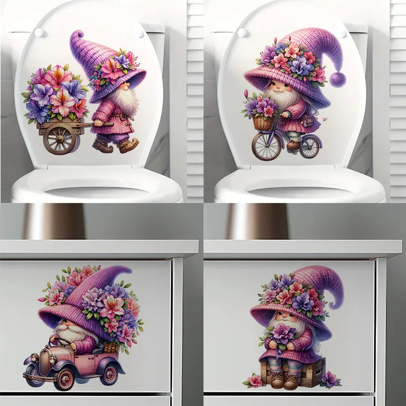 Акварельные наклейки для туалета с азалью и гномом украшения гостиной стены