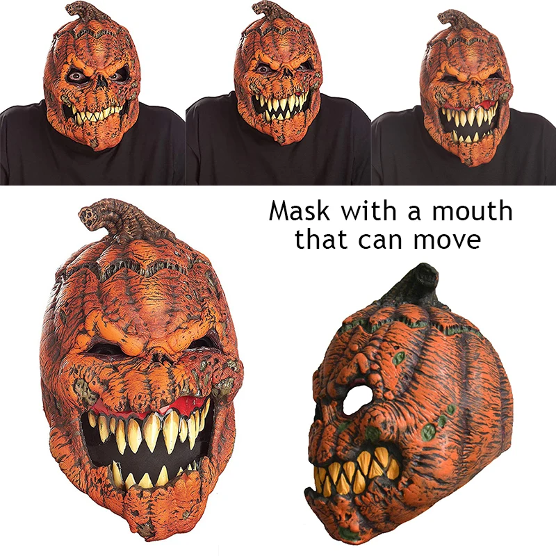 

Голова-маска с тыквой, страшный череп, реквизит, головной убор с ужасом, страшный латексный передвижной рот, реалистичный шлем с ужасами