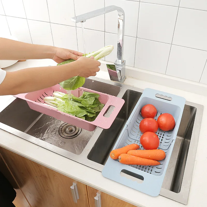 1PC Plastic Adjustable Dish Drainer Sink Drain Basket Washing Vegetable Fruit Drying Rack Practical Organizer Kitchen Gadget