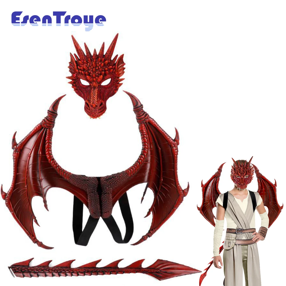 

Halloween Mardi Gras Demon Kids Dress Dragon Wings Tail Mask Set Children's Day Performance Cosplay Party Accessories Props