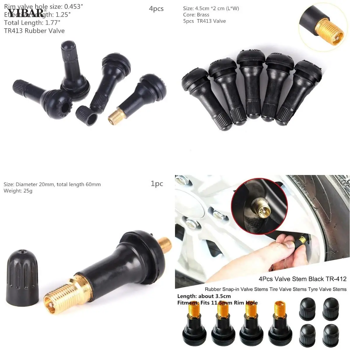 

5/4/1Pcs Black Rubber TR412 TR413 TR414 Snap-in Car Wheel Tyre Tubeless Tire Tyre Valve Stems Dust Caps Wheels Tires Part