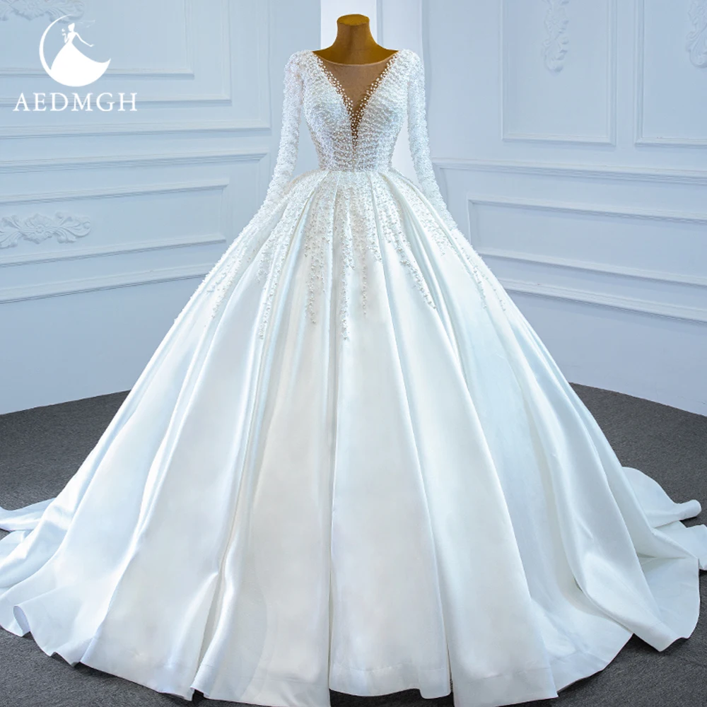 

Aedmgh Ball Gown Vintage Wedding Dresses 2023 O-Neck Long Sleeve Robe De Mariee Beading Matte Stain Princess Vestido De Novia