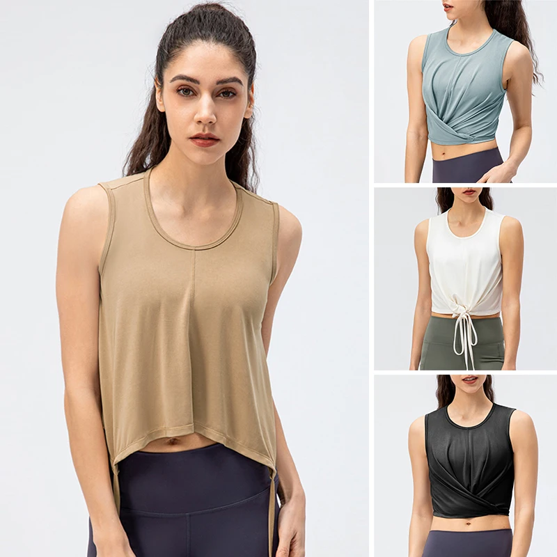 

2022 New Sports Tank Women Yoga Shirt Sportswear Yoga Crop Gym Vest Back Waist Strap Quick-drying Breathable Loose Sleeveless