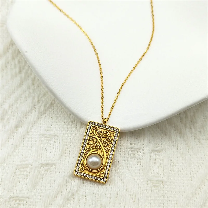 Классическое ожерелье с квадратной медалью для женщин и мужчин из нержавеющей