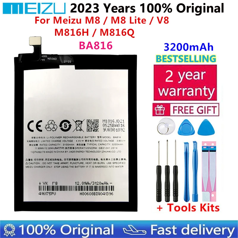

100% Original Meizu BA816 3200mAh Battery For Meizu M8 / M8 Lite / V8 / M816H / M816Q Phone High Quality Batteries Bateria