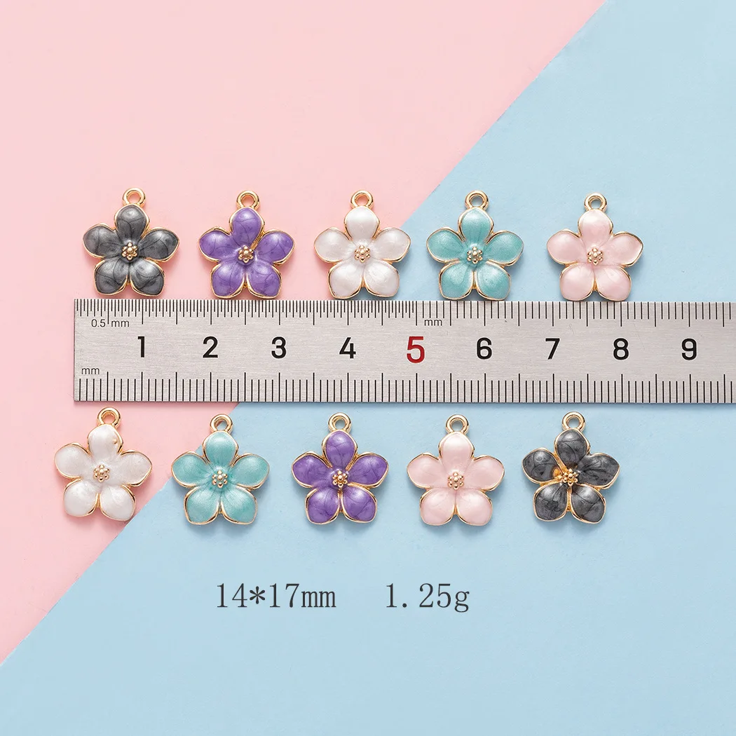 10pcs/Lot 14*17mm Enamel Cherry Blossoms Flower Charms Alloy Drip Oil Pendant for Diy Necklace Earring Bracelet Jewelry Making