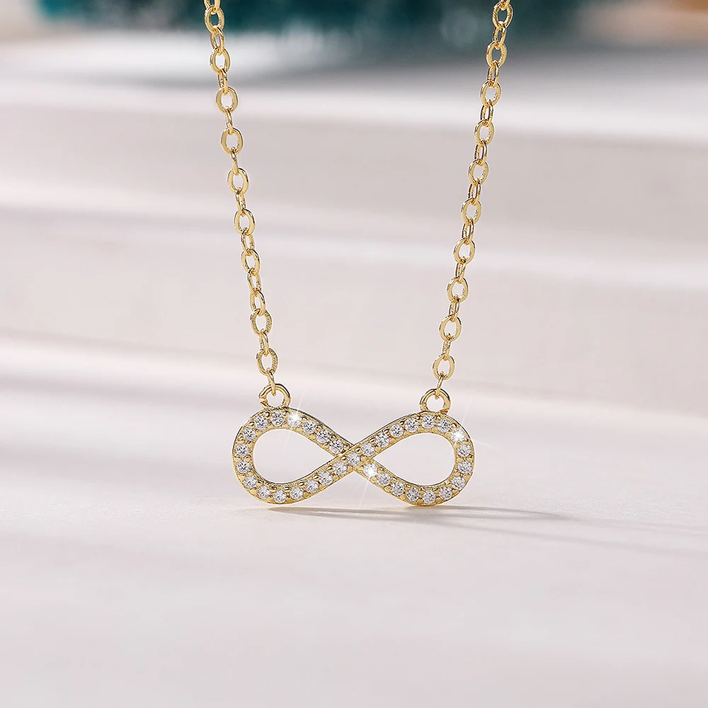 

Simple Infinity Shape Pendant Necklace Women Inlaid Shiny CZ Stone Fancy Figure 8 Clavicle Chain Necklace Wedding Jewelry