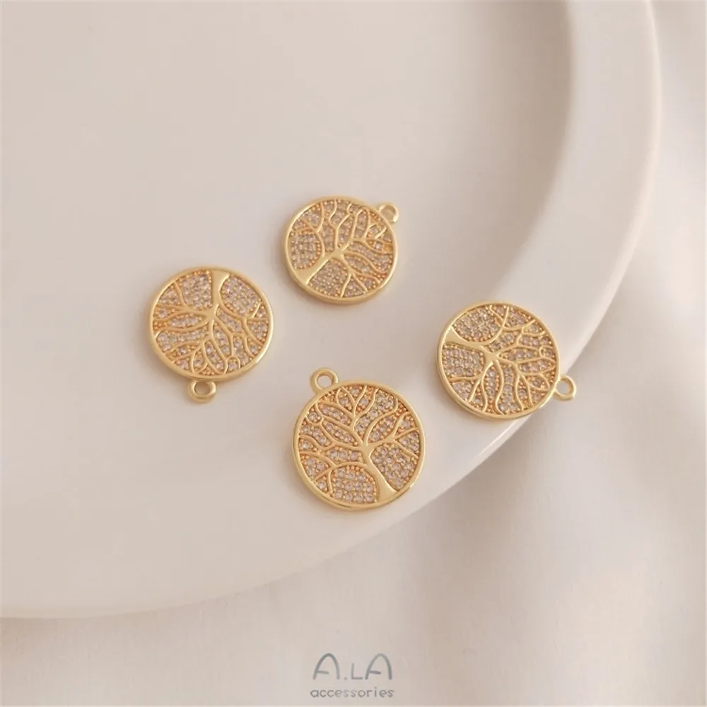 

Micro-inlaid zircon Lucky Tree Round pendant 14K gold color Tree of Life necklace diy pendant