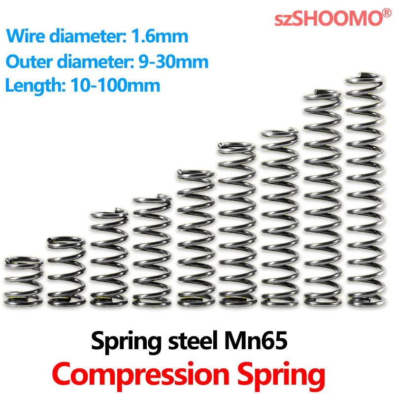 

Cylindrical Helical Coil Backspring Compressed 65Mn Steel Shock Absorbing Pressure Return Compression Spring WD 1.6mm Custom
