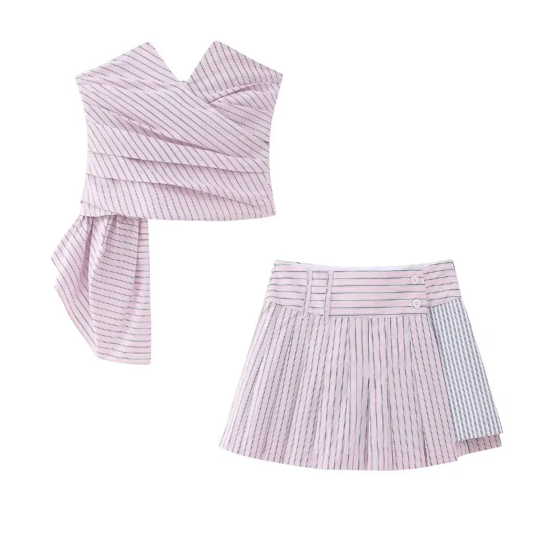 

Женский комплект из бюстгальтера и платьев PB & ZA, Универсальный женский комплект в полоску с плиссированной молнией без рукавов в стиле ретр...