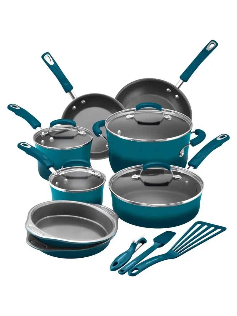 

Rachael Ray 15-Piece Nonstick Pots and Pans Set/Cookware Set, Marine Blue