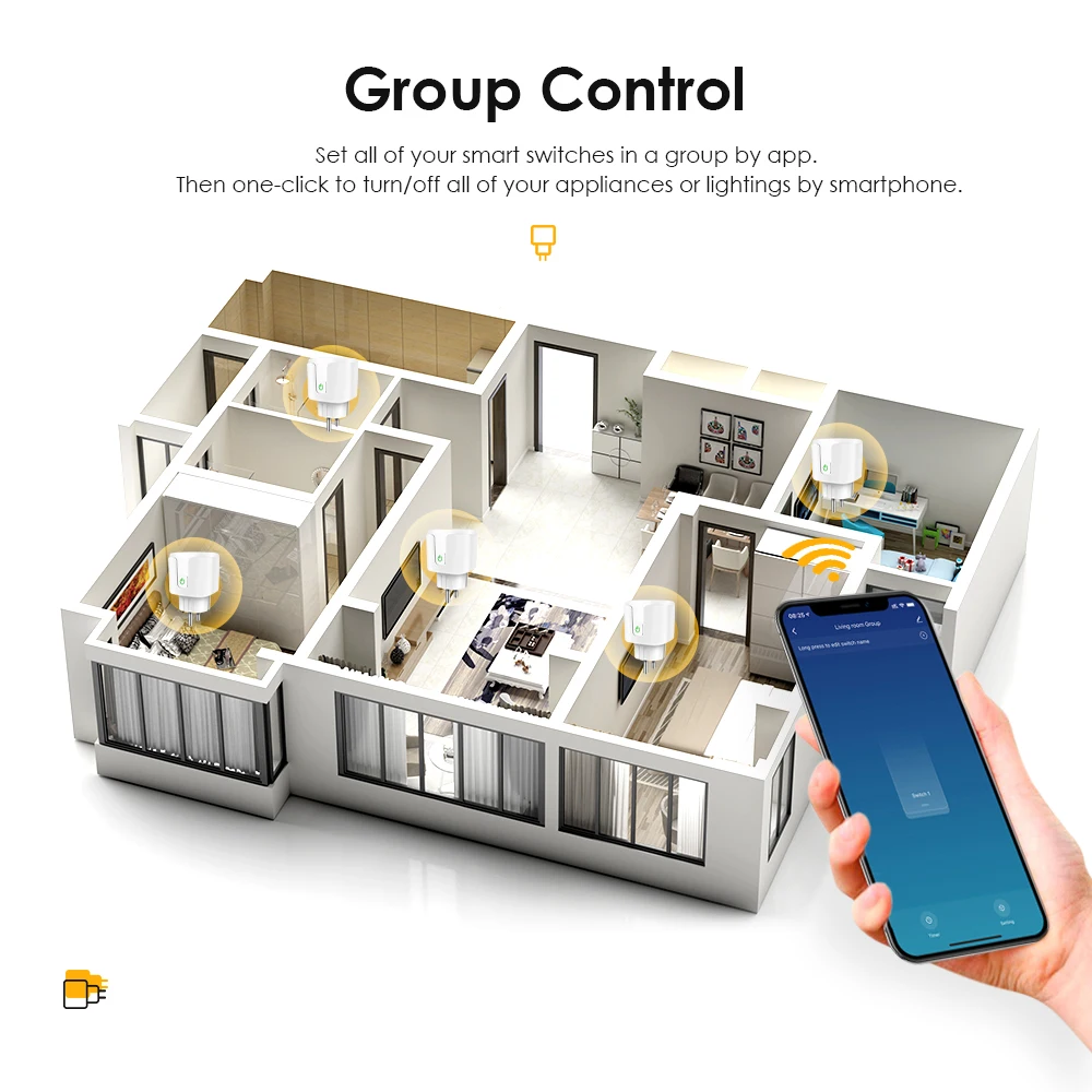 Tuya 20A Wifi EU Умная розетка Монитор мощности Гнездо таймера Автоматизация Работать с