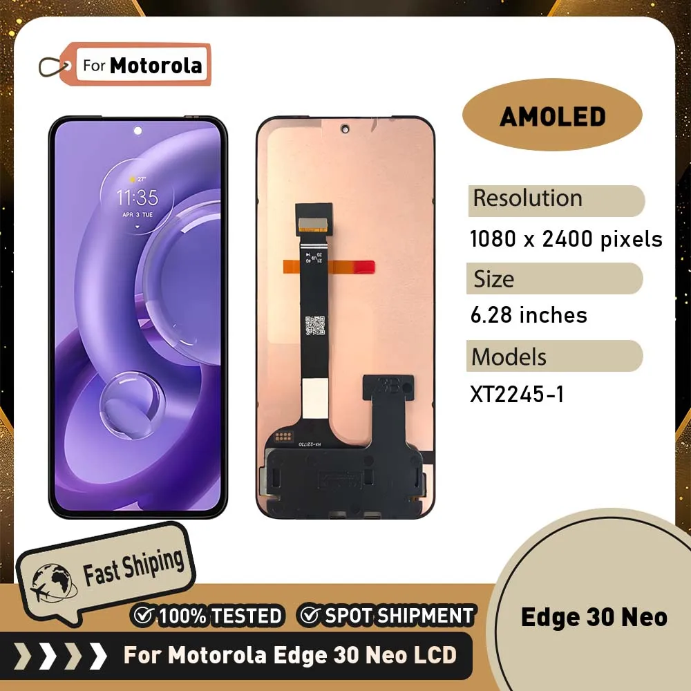 Фото 6,28-дюймовый AMOLED-дисплей для Motorola Edge 30 Neo, сенсорный экран, дигитайзер в сборе, запасные части для замены ЖК-дисплея Motorola XT2245-1 №2
