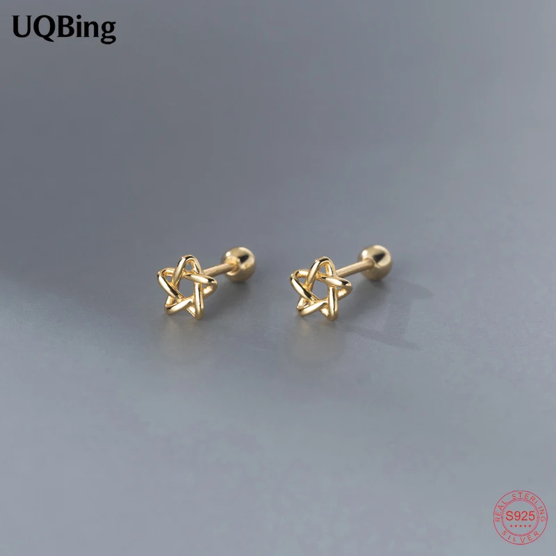 

925 Sterling Silver Hollow Thread Star Screw Shape Stud Earrings For Women Children Mini Minimalist Jewelry