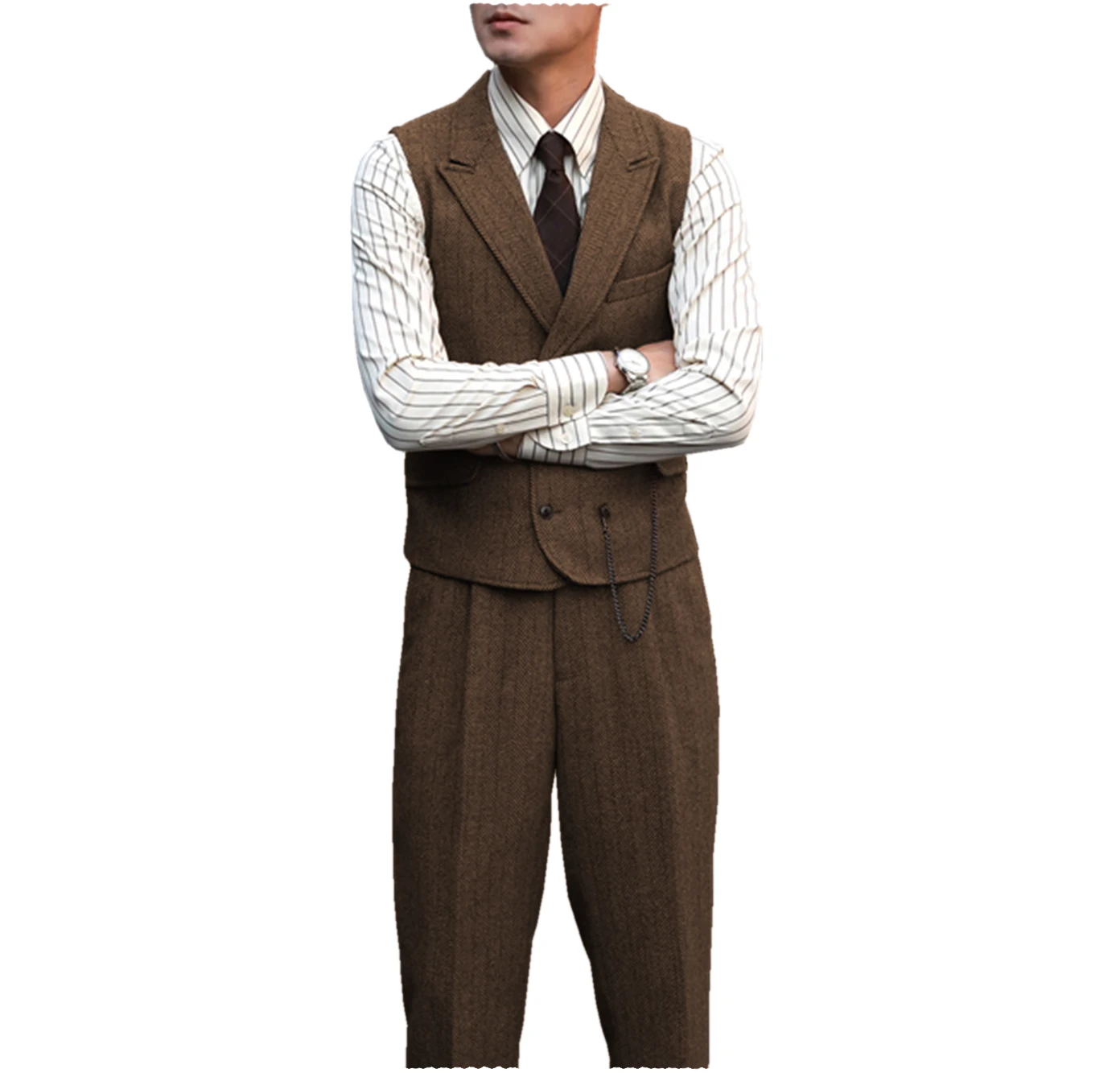 Деловой мужской жилет с пиковым отворотом твидовый Повседневный официальный