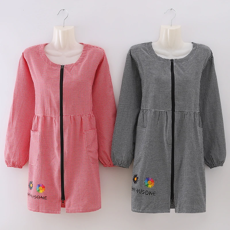 

Apron long-sleeved zipper is dressing home kitchen cooking Korean version fashion ladies blouse cute Japanese work clothes