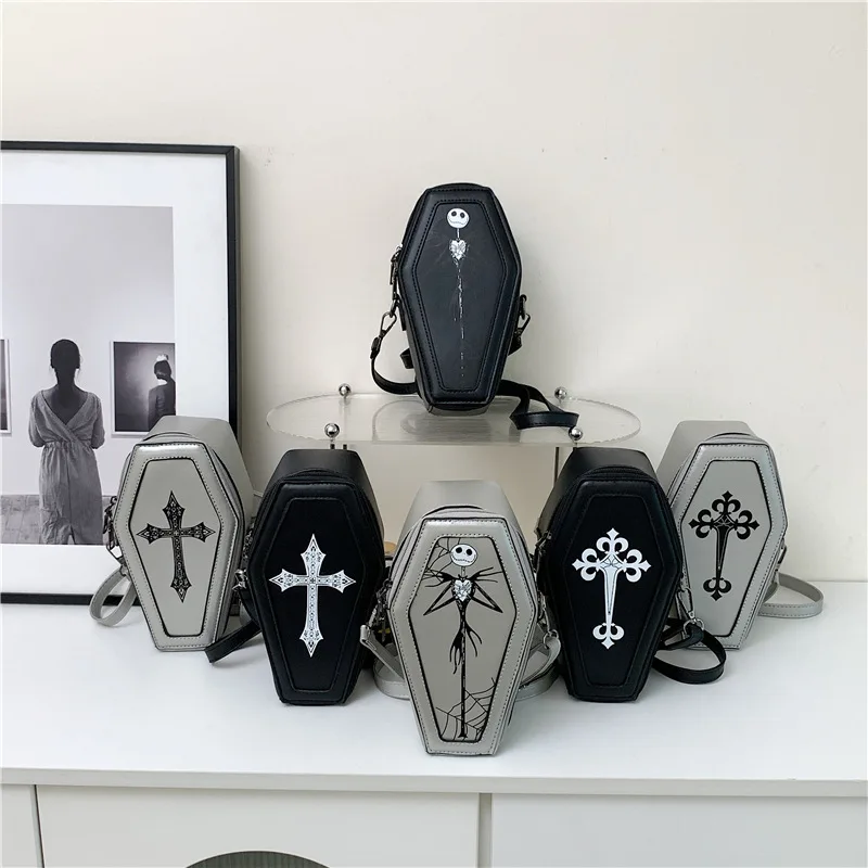 

Retro Women's Bag Funny Personality Coffin Bag Halloween Solid Box Bag Dark Black Single Shoulder Crossbody Bag for Women