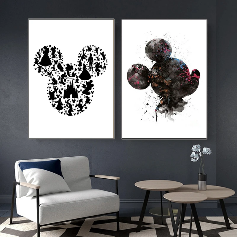 

Cartoon Mickey & Minnie Head Portrait Canvas Painting Disney Abstract Graffiti Art Posters Wall Art for Living Room Decor Cuadro