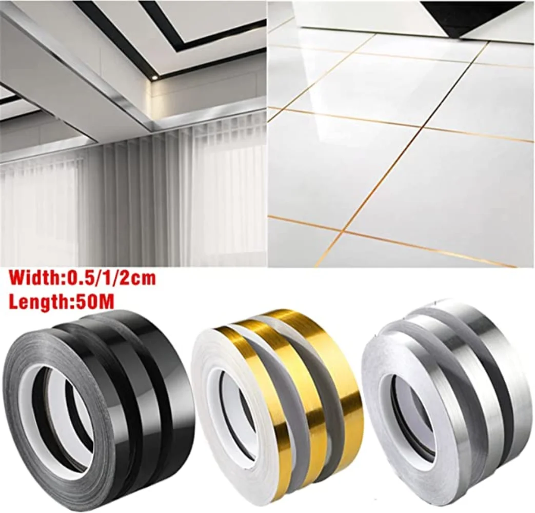 

50M Gold black Self-Adhesive Tile Stickers Tape Floor Waterproof Wall Gap Sealing Strip Tile Beauty Seam Sticker Home Decoratio