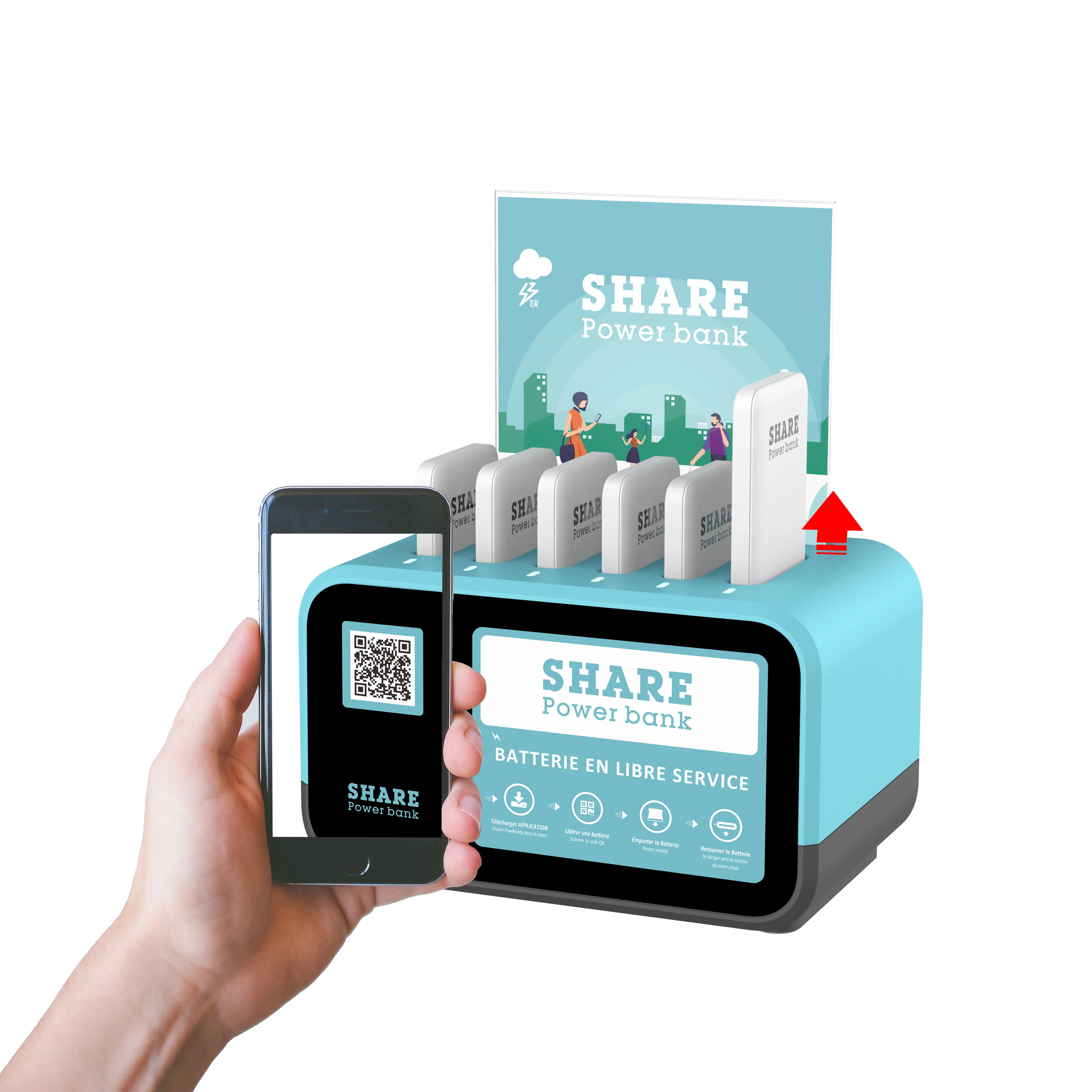 

Customized Promotional Portable 6 slots rental power bank Travel Phone sharing Charging Power station
