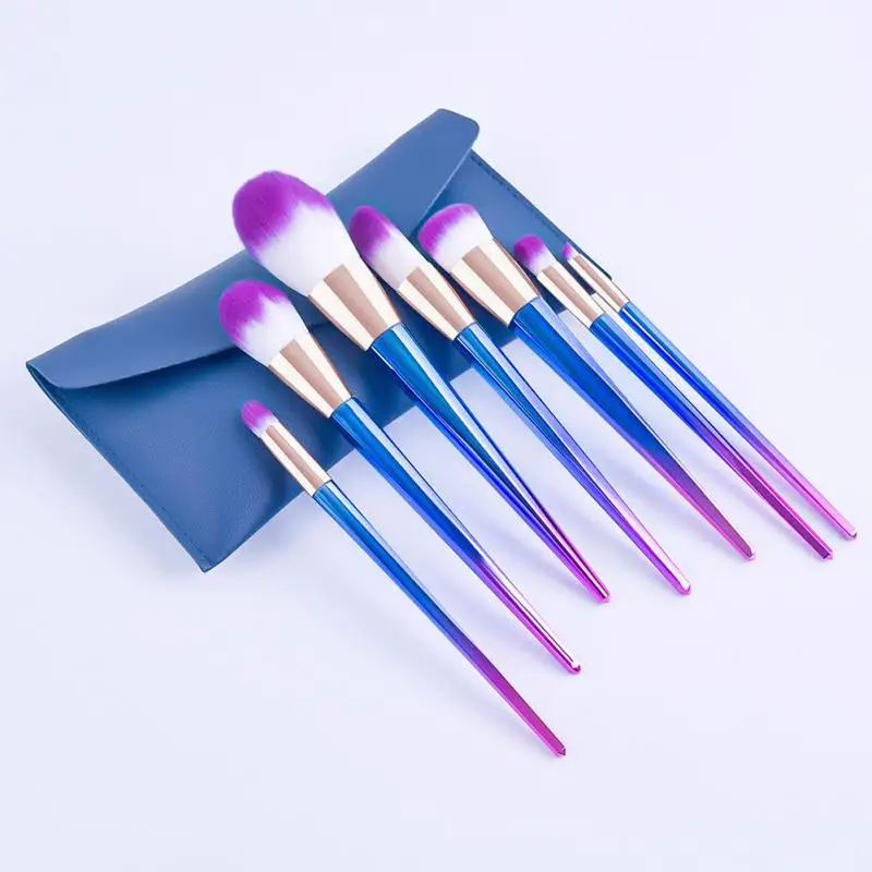 

XJING 7pcs Blue Makeup Brush Set Professional Cosmetics Brushes Eyebrow Powder Foundation Shadows Set Of Make Up Brushes Tools