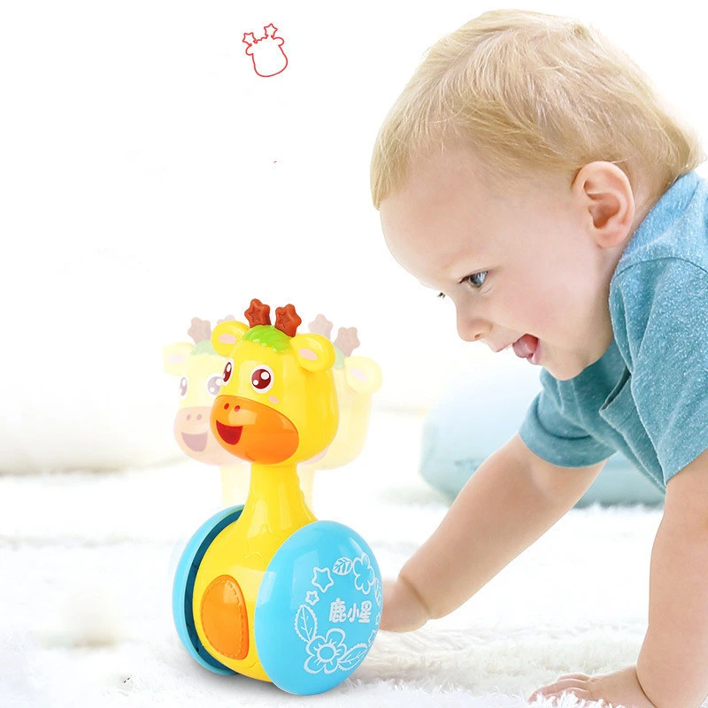 

Sliding Deer Baby Tumbler Rattle Toys 0 12 Months Newborn Teether Infant Hand Bell Mobile Press Squeaky Roly-Poly Toys