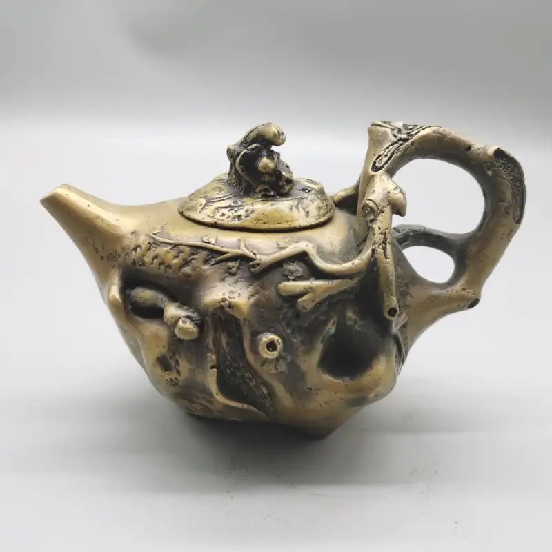 

brass pot antique tree root carving bronze teapot wine water pot home office tea ceremony handicraft decoration ornament