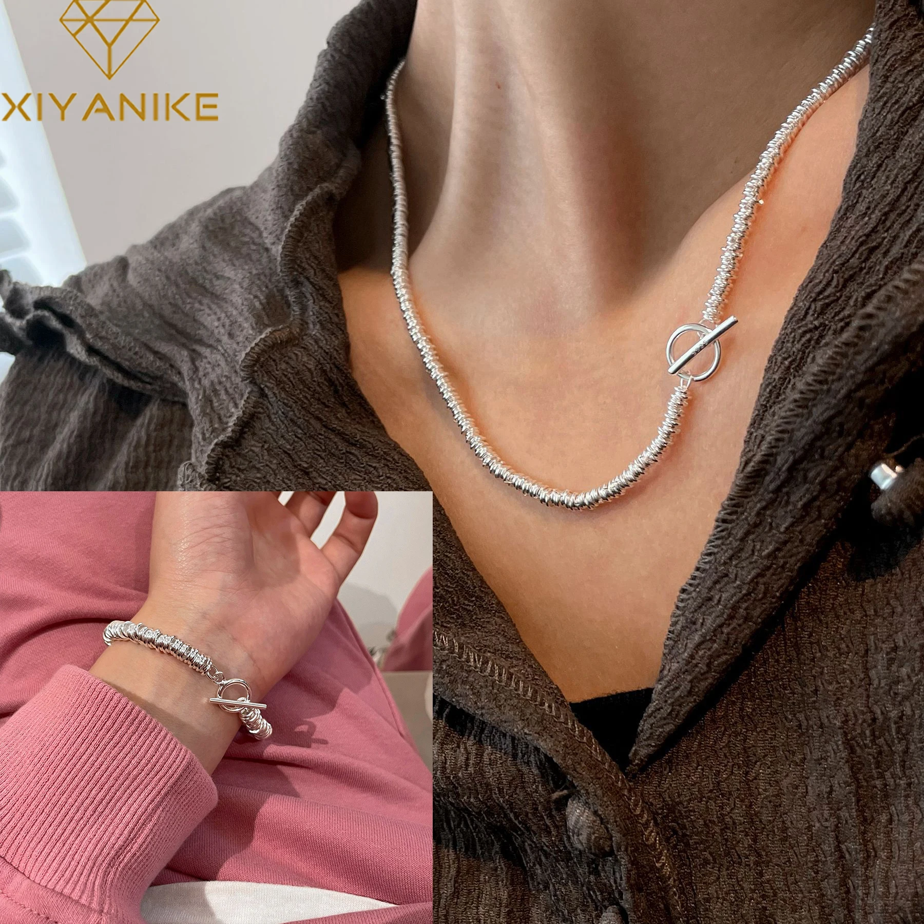 

XIYANIKE 2022 New Vintage OT Buckle Thick Chain Necklace Bracelet for Women Girl Luxury Sexy Fashion Punk Jewelry Set Gift Party