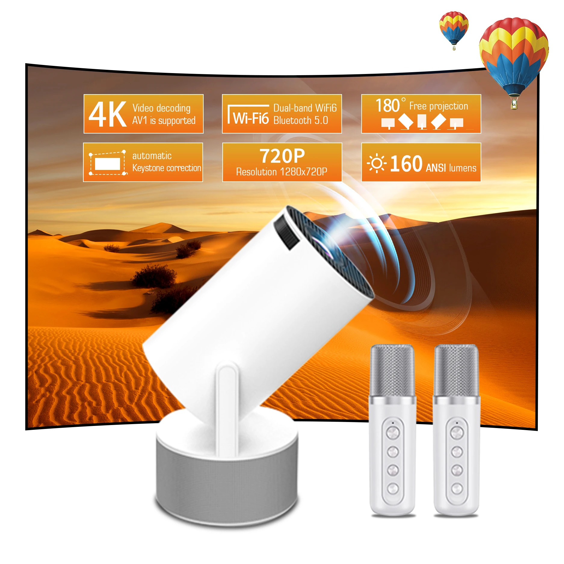 Проектор 4K Android 11 HY300pro KTV Dual Wi-Fi6 260ANSI Allwinner H713 BT5.0 1080P 1280*720P Кино Открытый портативный