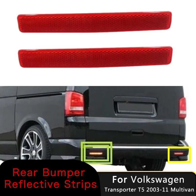 Фото Для Volkswagen Transporter T5 Multivan 2003-2011 пара отражатель заднего бампера габаритный сигнальный фонарь стоп-сигнал 7E0945105 красный №1
