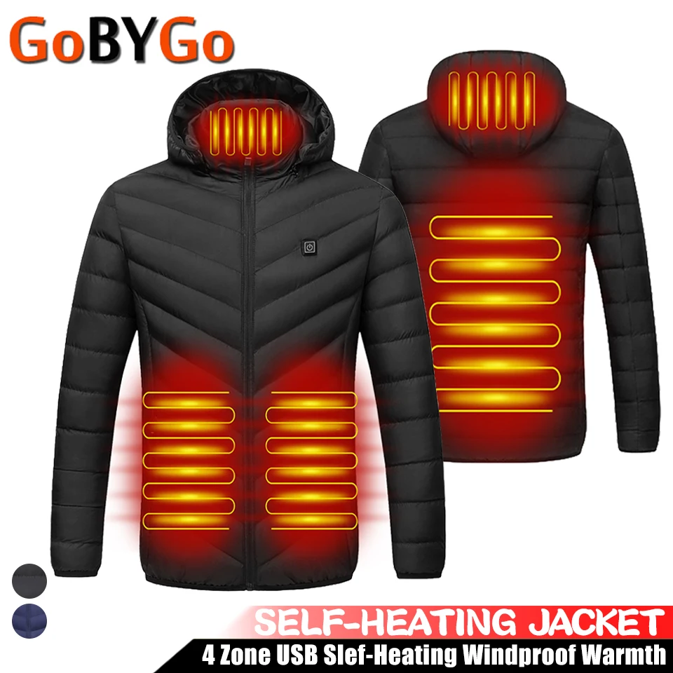 

4 Zone USB Slef-Heating Clothing Winter Windproof Warmth Hiking Skiing Smart Constant Temperature Hooded Cotton Coat Unisex