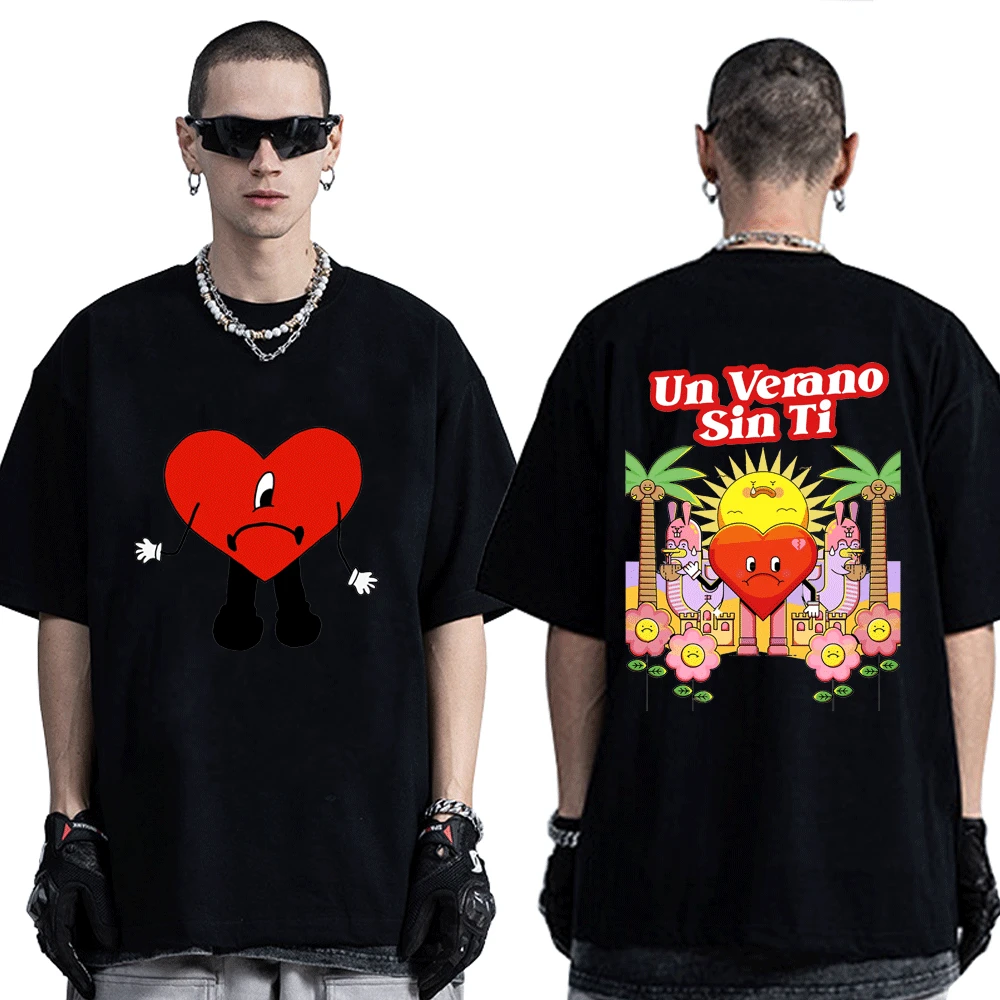 

Футболка Мужская/женская с коротким рукавом и двусторонним принтом музыкального альбома Bad Bunny UN VERANO SIN TI, уличная одежда в стиле хип-хоп, 2022