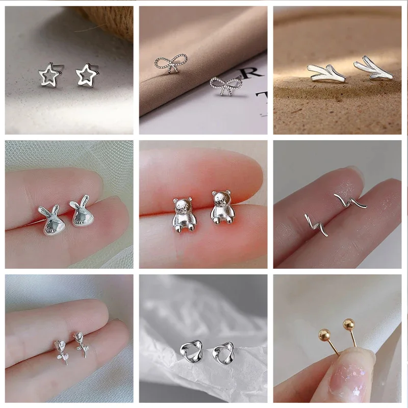 

New 925 Silver Allergic Protection Ear Studs Earrings for Women Girls Trendy Lovely Mini Animal Ear Piercing Jewelry