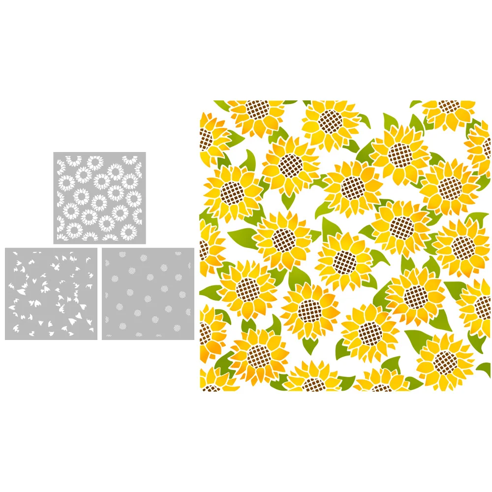 

MangoCraft 3PCs Spring Blooming Sunflowers Plastic Stencil For Decor DIY Scrapbooking Supplies Background Stencils For Cards