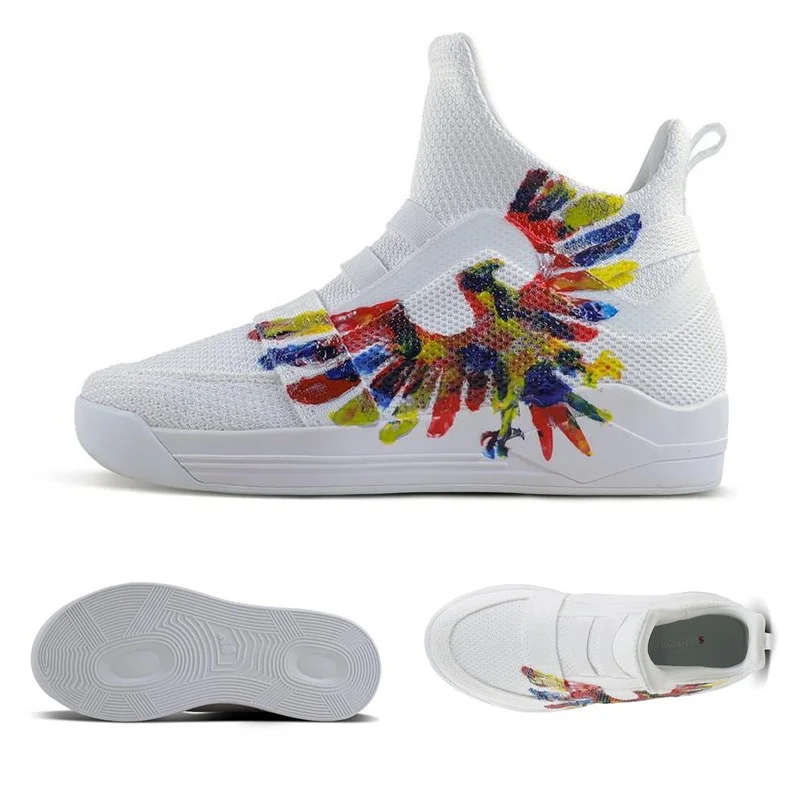 Soulsfeng Mesh Knit High Tops White Hawk Painted Union Black Hawk Comfortable Sneaker