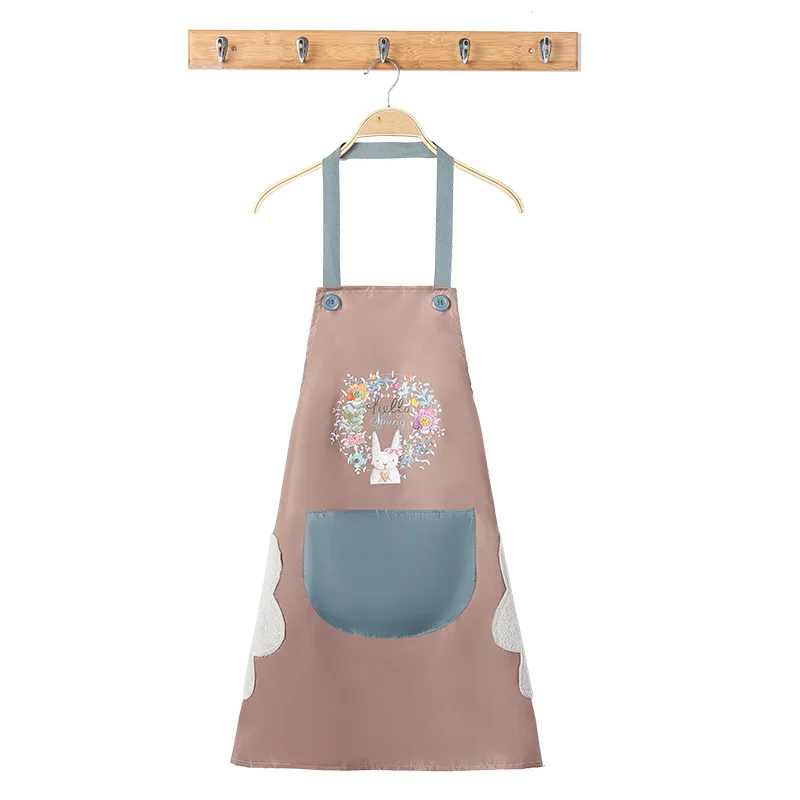 

Rabbit Kitchen Apron For Men Women Waterproof Anti-oil Stain-free Hand Wipe Lovers Apron Large Pocket Kawaii Hand-wiping Apron